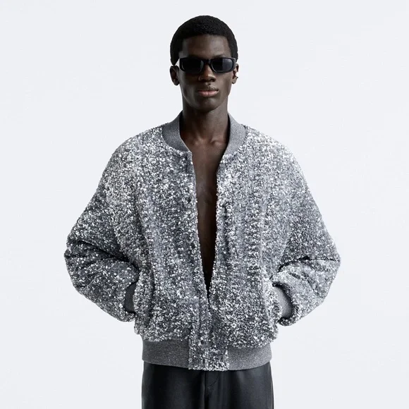 Zara Jackets Coats Nwt Zara Sequin Jacket Size L Runs A